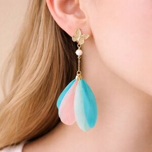 Boho Butterfly Feather Dangle Earrings
